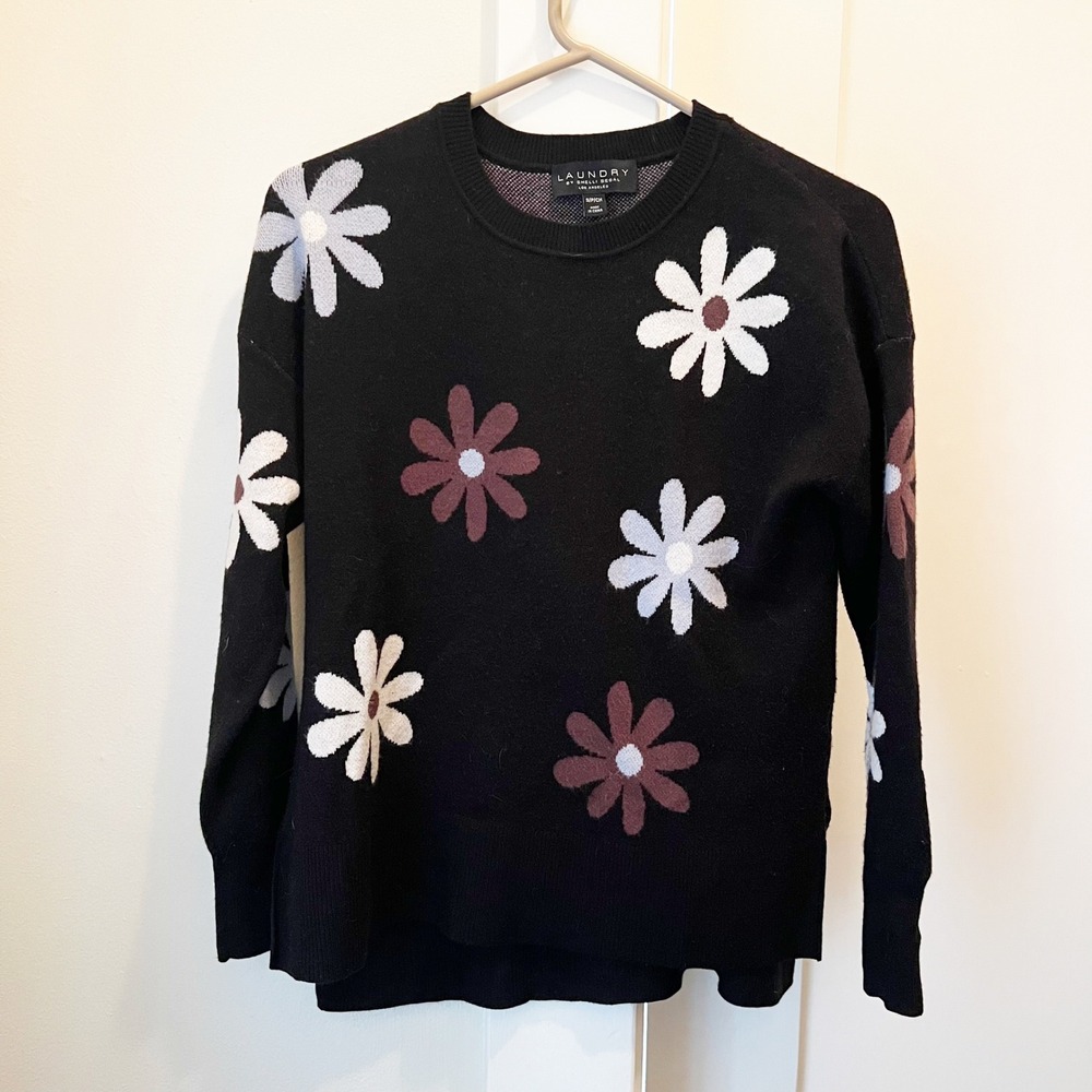 Laundry by Shelli Segal Daisy‎ Sweater Small Viscose Nylon Polyester Floral